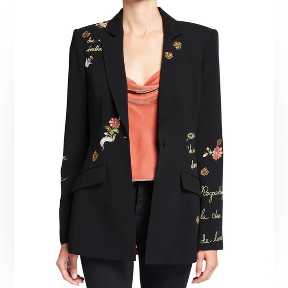 cinq a sept Jackets & Blazers - Cinq à Sept Black Blazer with Floral Embroidery